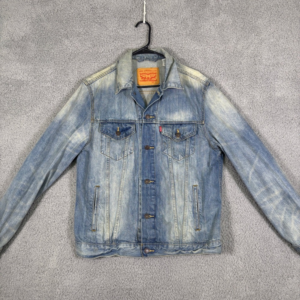 Levis Mens Light Wash Denim‎ Trucker Jacket Large Blue Cotton Button Front 70507